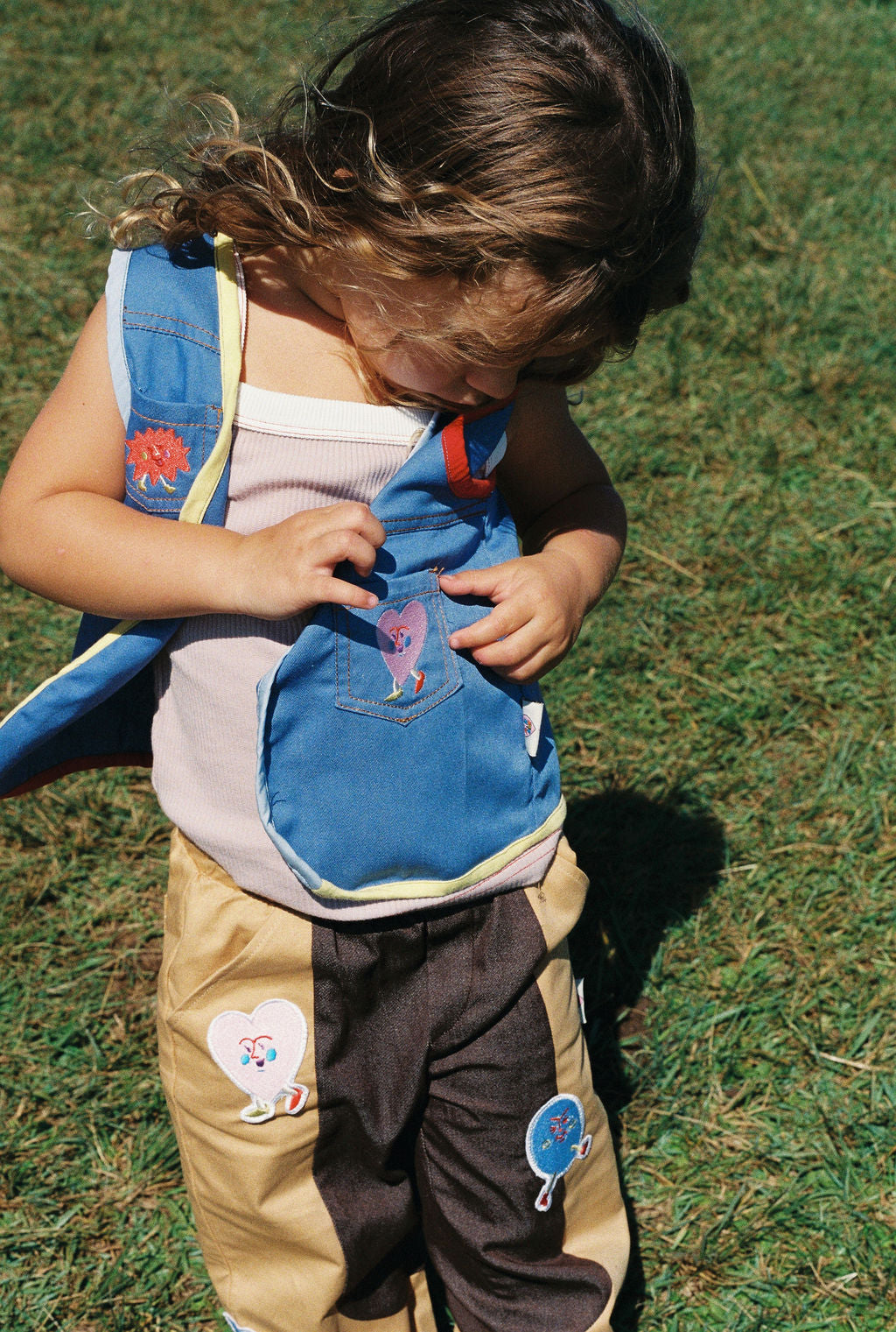 Denim Gilet With Colour-Block Hem