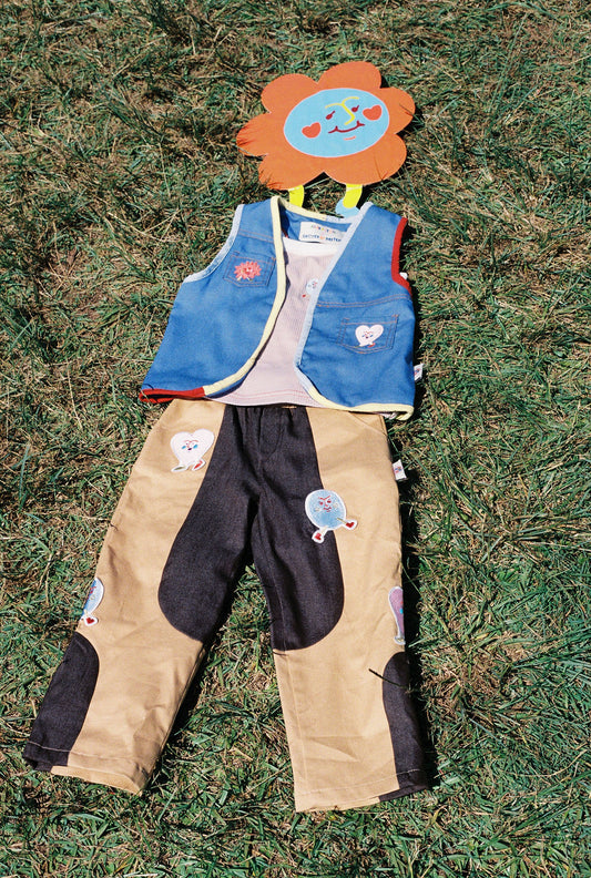 Denim Gilet With Colour-Block Hem