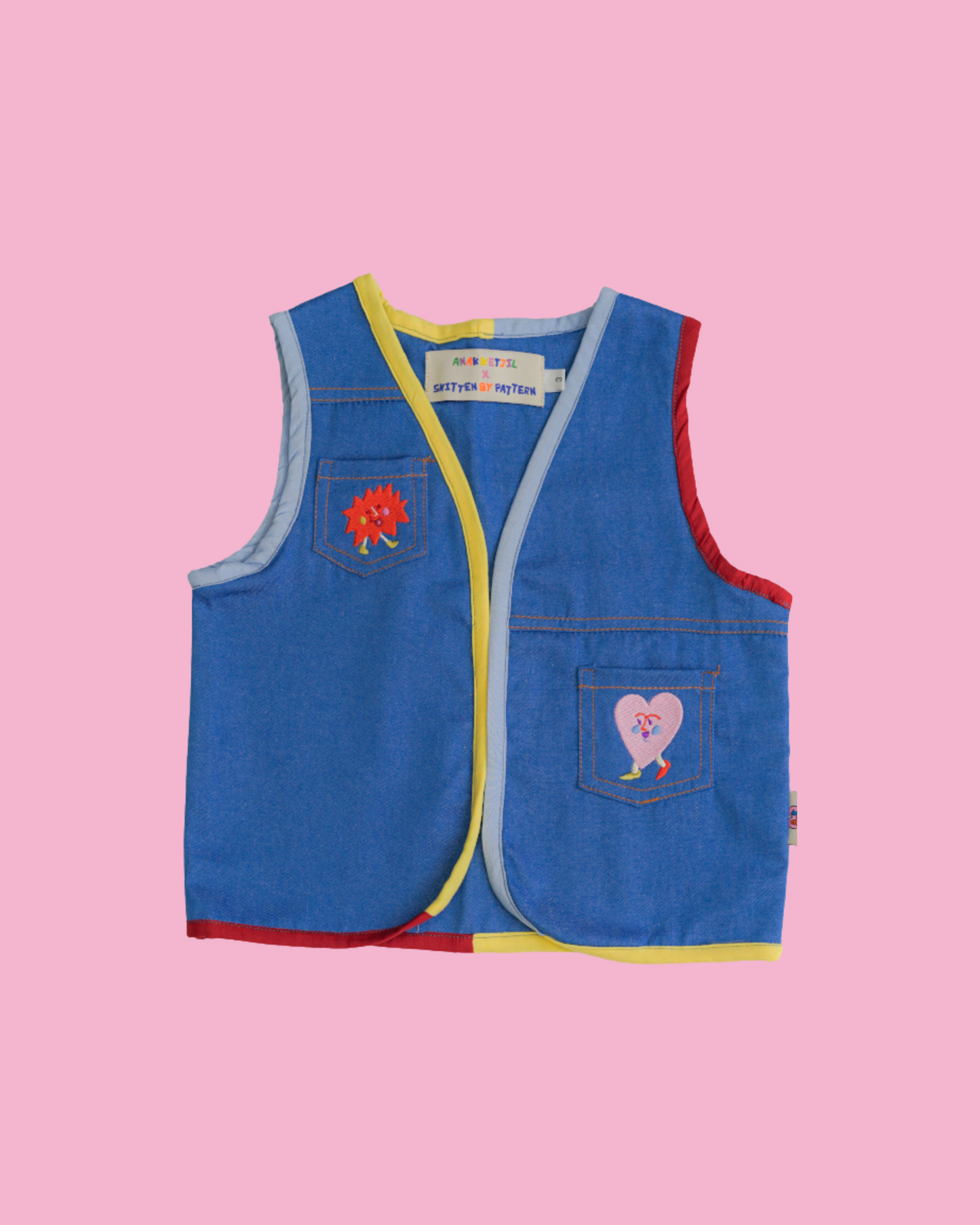 Denim Gilet With Colour-Block Hem