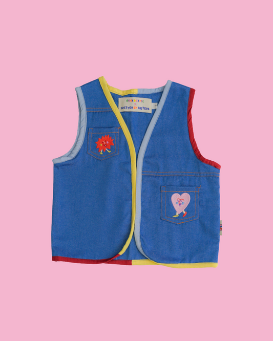 Denim Gilet With Colour-Block Hem