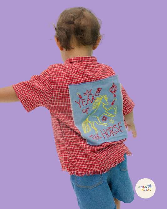 Fiery Red Horse Checkered Shirt