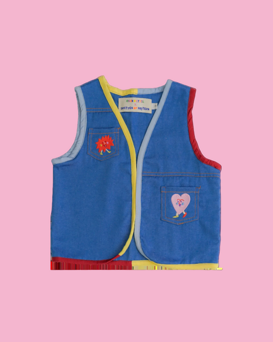Denim Gilet With Colour-Block Hem